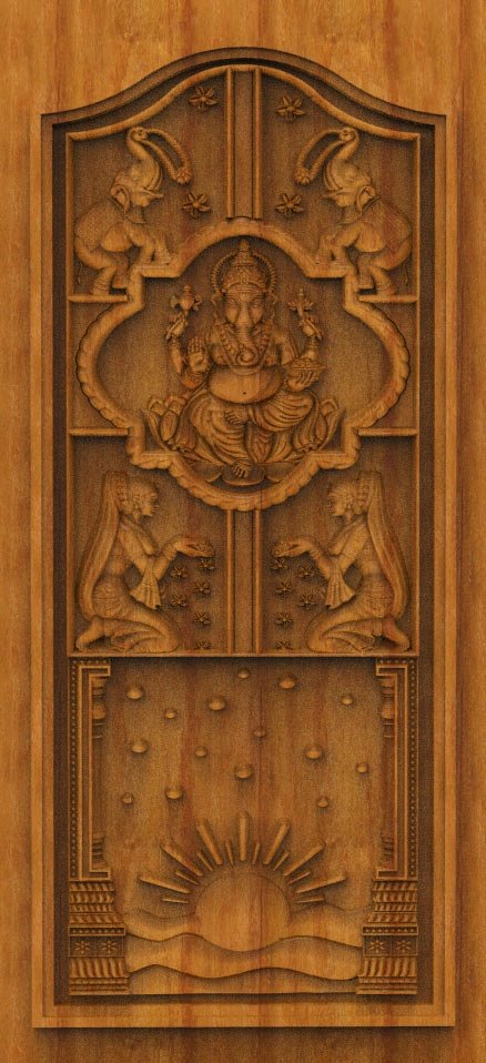 3D DOOR - OAK-36 Lord Ganesha Divine Spiritual Carved Temple Entrance Design